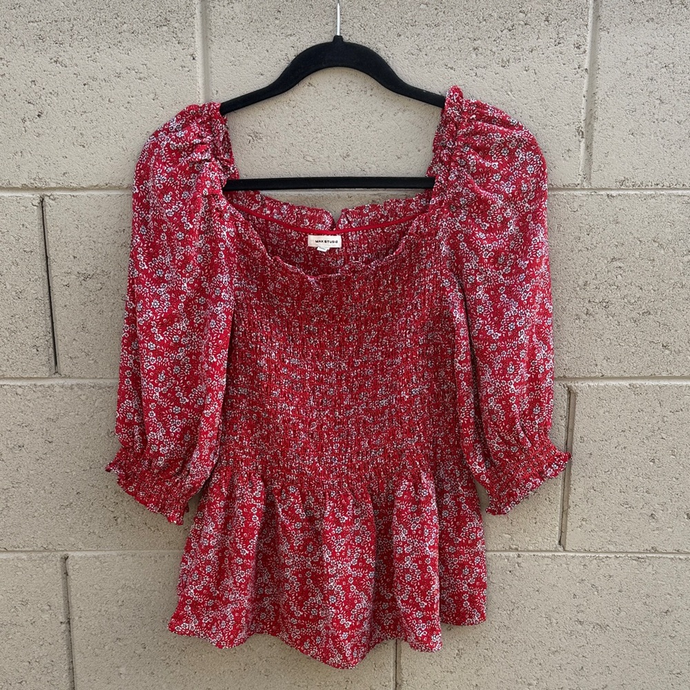 Max Studio Red Floral Blouse